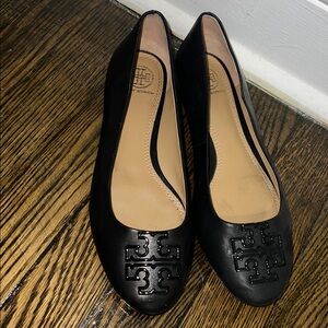 Tory Burch Black Flats with Logo Detail